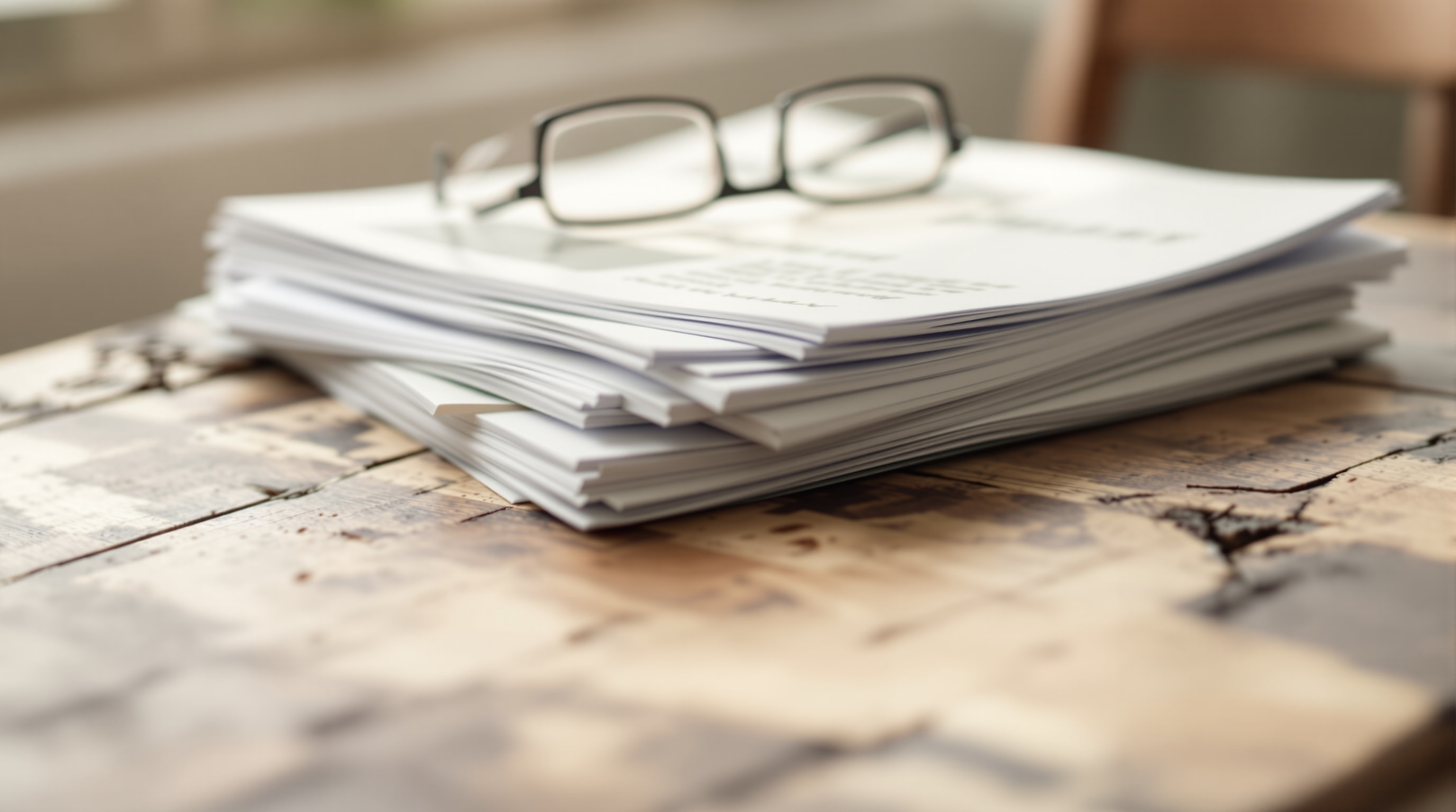 A stack of printed community newsletters and papers on a wooden table